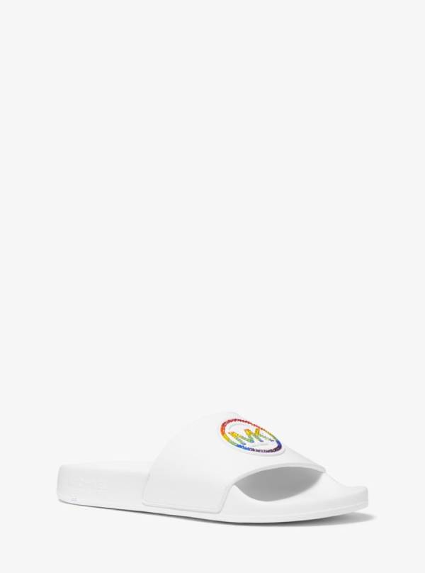 Damske Slapky Michael Kors PRIDE Gilmore Embellished Leather Biele - Topanky Michael Kors Nejlevnejsi | CAVFX-1396